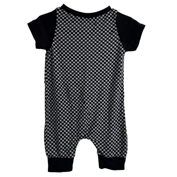 Trendy Bubs Black & Gray Checkered Shortall Romper Size 12-18 Months - Picture 1 of 4